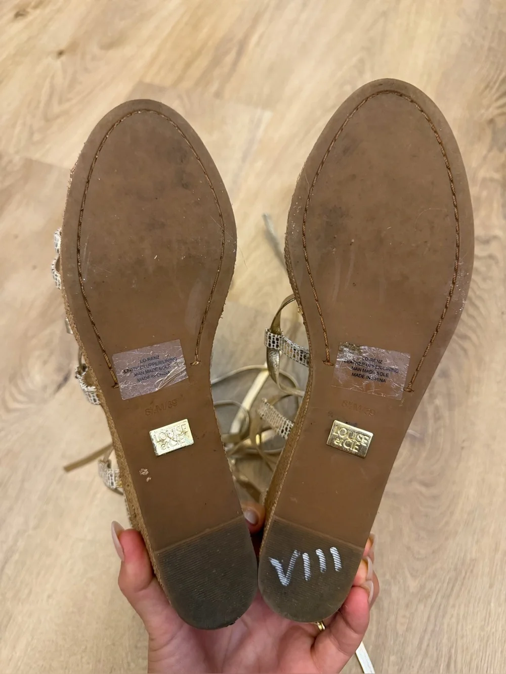 Louise et Cie Lo-Renz Metallic Gold Leather Lace-Up Wedge Sandals